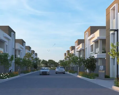 Elegant living room with blue ottoman